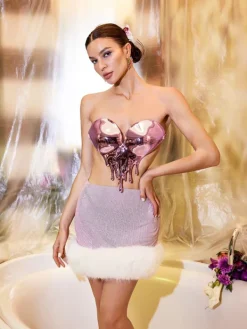 Tops|Armor Tops*Mew Mews Fashion O/S Iago Metallic Heart Drop Armor Top In Pink