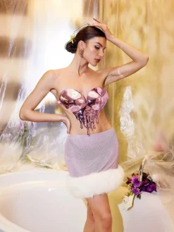 Tops|Armor Tops*Mew Mews Fashion O/S Iago Metallic Heart Drop Armor Top In Pink