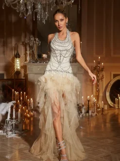 Dresses|Maxi Dresses*Mew Mews Fashion Ichirou Halterneck Crystal Tulle Maxi Dress