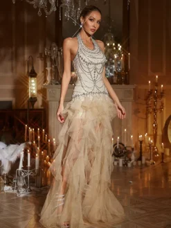Dresses|Maxi Dresses*Mew Mews Fashion Ichirou Halterneck Crystal Tulle Maxi Dress