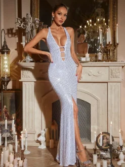 Dresses|Maxi Dresses*Mew Mews Fashion Iduia Backless Cutout Rhinestone Maxi Dress