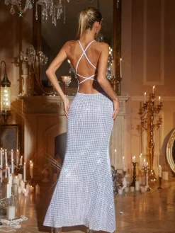 Dresses|Maxi Dresses*Mew Mews Fashion Iduia Backless Cutout Rhinestone Maxi Dress