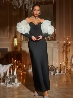 Dresses|Maxi Dresses*Bandage Ifra Off Shoulder Flower Maxi Dress In Black