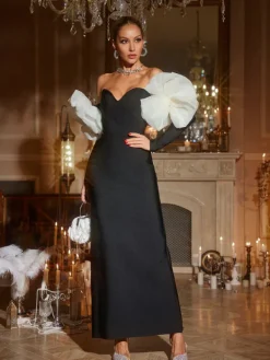 Dresses|Maxi Dresses*Bandage Ifra Off Shoulder Flower Maxi Dress In Black