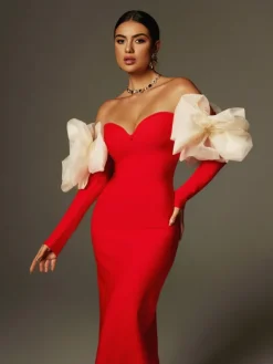 Dresses|Maxi Dresses*Bandage Ifra Off Shoulder Flower Maxi Dress In Red