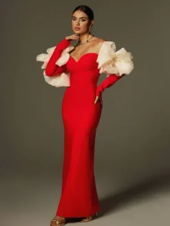 Dresses|Maxi Dresses*Bandage Ifra Off Shoulder Flower Maxi Dress In Red