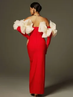 Dresses|Maxi Dresses*Bandage Ifra Off Shoulder Flower Maxi Dress In Red