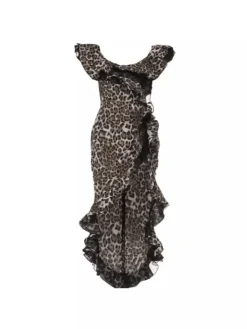 Dresses|Midi Dresses*Mew Mews Fashion Ike Off Shoulder Leopard Print Dress