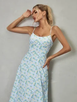 Dresses*Mew Mews Fashion Ilsa Spaghetti Floral Maxi Dress In Blue
