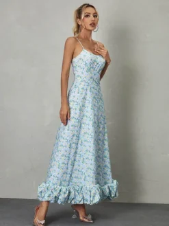 Dresses*Mew Mews Fashion Ilsa Spaghetti Floral Maxi Dress In Blue