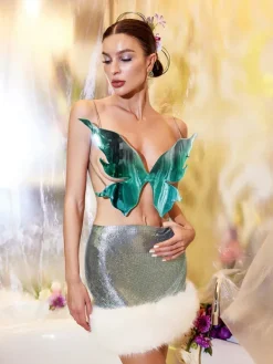 Armor Tops|Tops*Mew Mews Fashion O/S Ilya Butterfly Glossy Armor Top In Blue
