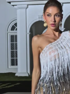 Embellishment|Dresses*Nuo Fansi Imre One Shoulder Fringe Sequin Dress