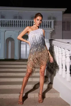 Embellishment|Dresses*Nuo Fansi Imre One Shoulder Fringe Sequin Dress