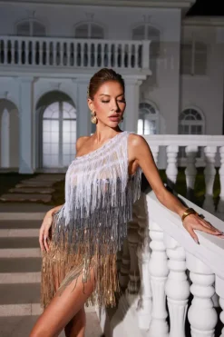 Embellishment|Dresses*Nuo Fansi Imre One Shoulder Fringe Sequin Dress