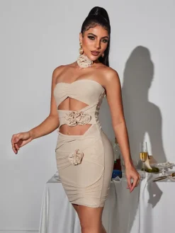 Dresses|Mini Dresses*Mew Mews Fashion Inara Strapless Flower Cutout Mesh Dress