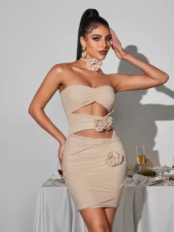 Dresses|Mini Dresses*Mew Mews Fashion Inara Strapless Flower Cutout Mesh Dress