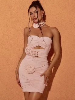 Dresses|Mini Dresses*Bandage Inara Strapless Mesh Cutout Mini Dress In Blush