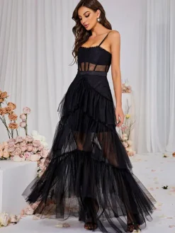 Dresses|Maxi Dresses*Mew Mews Fashion Inaya Mesh Maxi Dress In Black