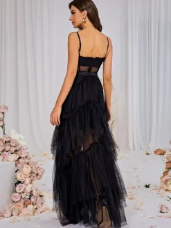Dresses|Maxi Dresses*Mew Mews Fashion Inaya Mesh Maxi Dress In Black
