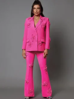 Blazers*Mew Mews Fashion Indiana Floral Embellished Blazer Set In Hot Pink