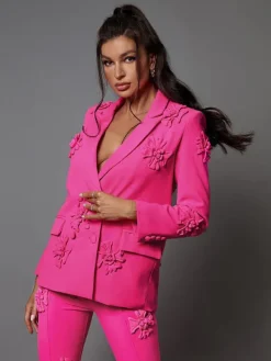 Blazers*Mew Mews Fashion Indiana Floral Embellished Blazer Set In Hot Pink
