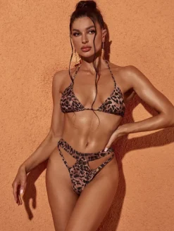 Bikini Sets|Swimwear*Mew Mews Fashion Indigo Leopard Printed Bikini Three Piece Set