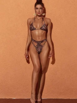 Bikini Sets|Swimwear*Mew Mews Fashion Indigo Leopard Printed Bikini Three Piece Set
