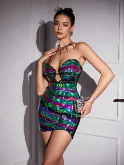Embellishment|Dresses*Embellishment Indira Cutout Glossy Mini Dress