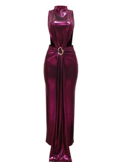 Dresses|Maxi Dresses*Mew Mews Fashion Ingram Sleeveless Draped Split Metallic Maxi Dress