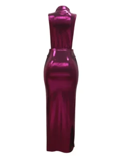 Dresses|Maxi Dresses*Mew Mews Fashion Ingram Sleeveless Draped Split Metallic Maxi Dress