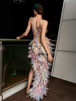 Embellishment|Dresses*Embellishment O/S Inina Pearl Feather Asymmetric Dress