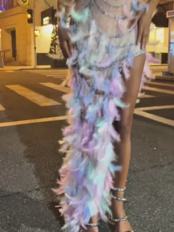 Embellishment|Dresses*Embellishment O/S Inina Pearl Feather Asymmetric Dress