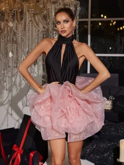 Dresses|Mini Dresses*Mew Mews Fashion Iole Halterneck Flower Mini Dress