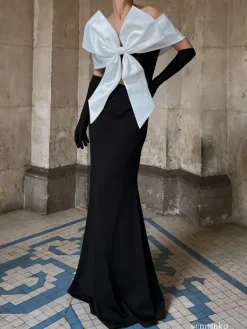 Dresses*Mew Mews Fashion Iranet Off Shoulder Bow Maxi Dress