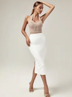 Dresses|Midi Dresses*Bandage Isabella Halterneck Pearls Dress In Beige