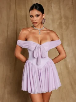 Dresses*Mew Mews Fashion Isidore Off Shoulder Mesh Mini Dress