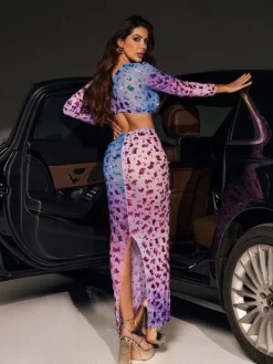 Embellishment|Dresses*Embellishment Issa Ombre Rhinestone Cutout Maxi Dress