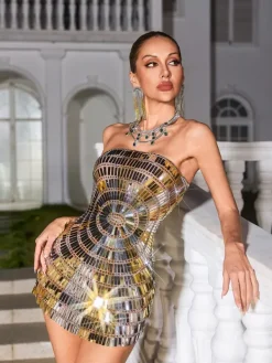 Dresses|Mini Dresses*W Jia Isvyre Strapless Rhinestone Sequin Mini Dress