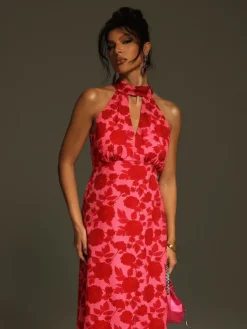 Dresses|Midi Dresses*Mew Mews Fashion Jacki Halterneck Floral Cutout Midi Dress