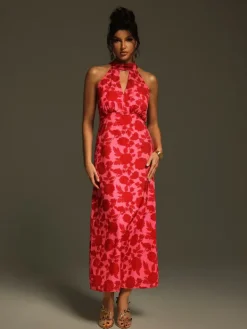Dresses|Midi Dresses*Mew Mews Fashion Jacki Halterneck Floral Cutout Midi Dress