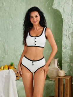 Bikini Sets|Swimwear*Mew Mews Fashion Jacoby Button Bikini Two Piece Set In White