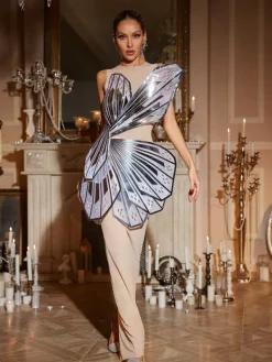 Embellishment|Dresses*Embellishment Jaidlynn Butterfly Embellished Maxi Dress In Silver