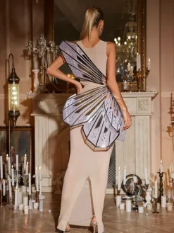 Embellishment|Dresses*Embellishment Jaidlynn Butterfly Embellished Maxi Dress In Silver