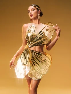 Embellishment|Dresses*Embellishment Jaidlynn Butterfly Embellished Cutout Mini Dress In Gold
