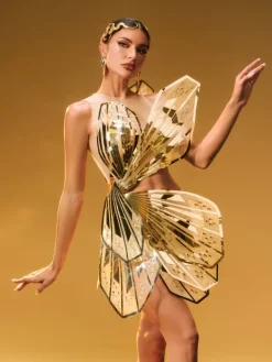 Embellishment|Dresses*Embellishment Jaidlynn Butterfly Embellished Cutout Mini Dress In Gold
