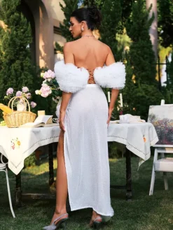 Sets & Co-ords*Jiu Bajia O/S Jalynne Corset Tulle Trimmed Sequin Skirt Set In White