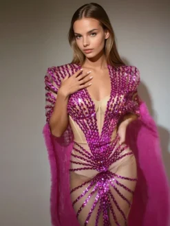 Embellishment|Dresses*Embellishment O/S Janeeva Sequin Embellished Cape Maxi Dress