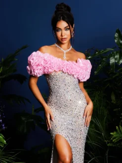 Embellishment|Dresses*Embellishment Janiela Strapless Rhinestone Split Maxi Dress