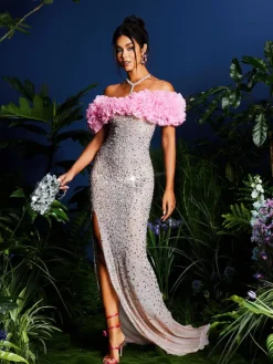 Embellishment|Dresses*Embellishment Janiela Strapless Rhinestone Split Maxi Dress