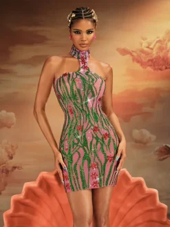 Embellishment|Dresses*Embellishment Jannik Halterneck Embellished Mesh Mini Dress
